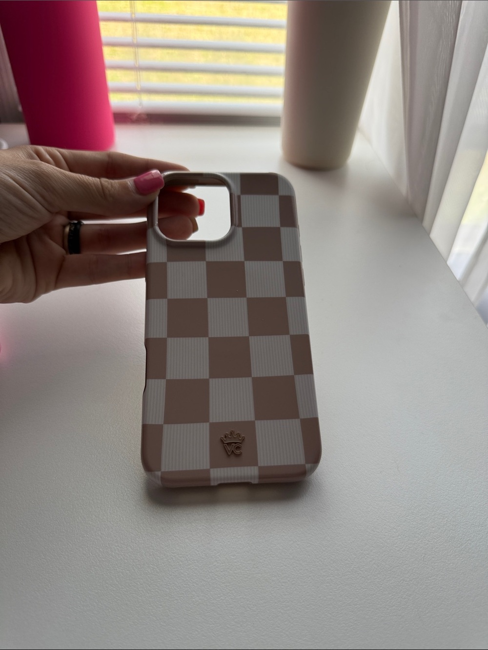 Velvet Caviar Pink Beige Checkerboard Phone Case